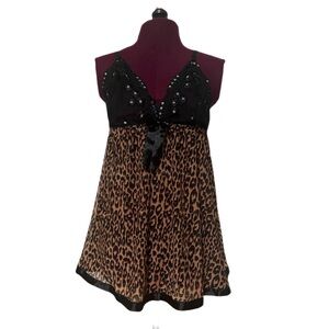Brown and black leopard print babydoll slip dress XS